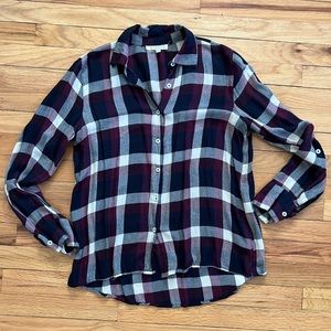 Francesca’s Navy & Maroon Checker Lightweight Flannel Shirt